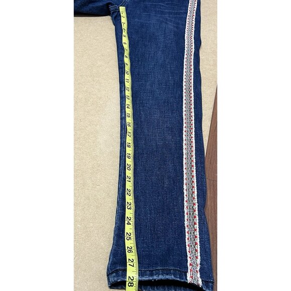 Antropologie Pilcro Jeans Size 25 Slim Boyfriend Crop Embroidered Side Stripe - Picture 10 of 16